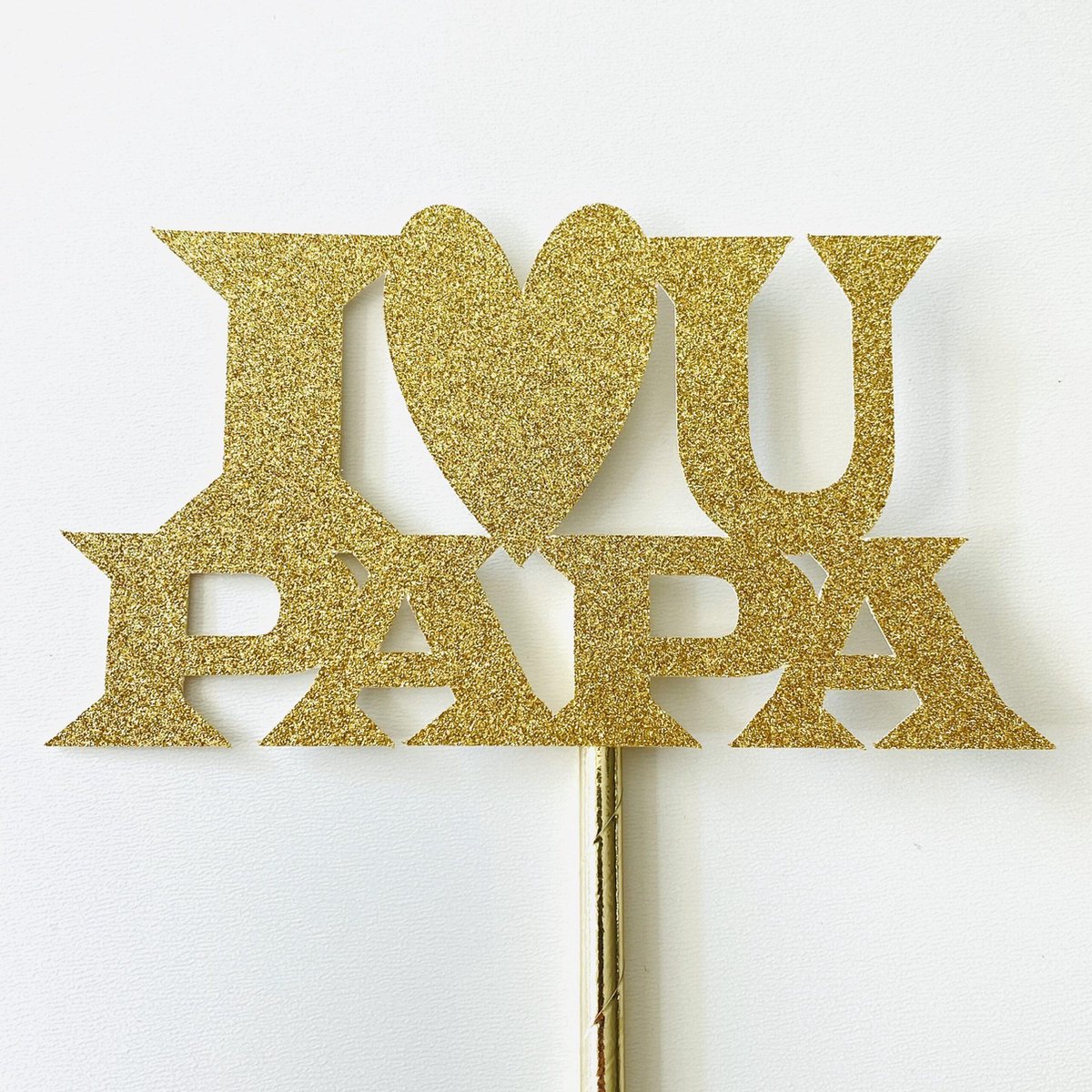 Taart topper | Cake topper | I Love U Papa | Goud glitter |14 cm | karton